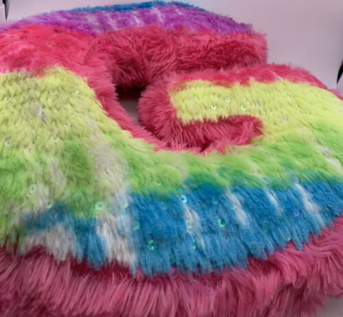 Plush Letter Initial G Accent Pillow Multi-color w/ Sequins & Faux Fur Justice - Fresh Stock Dated December 2025