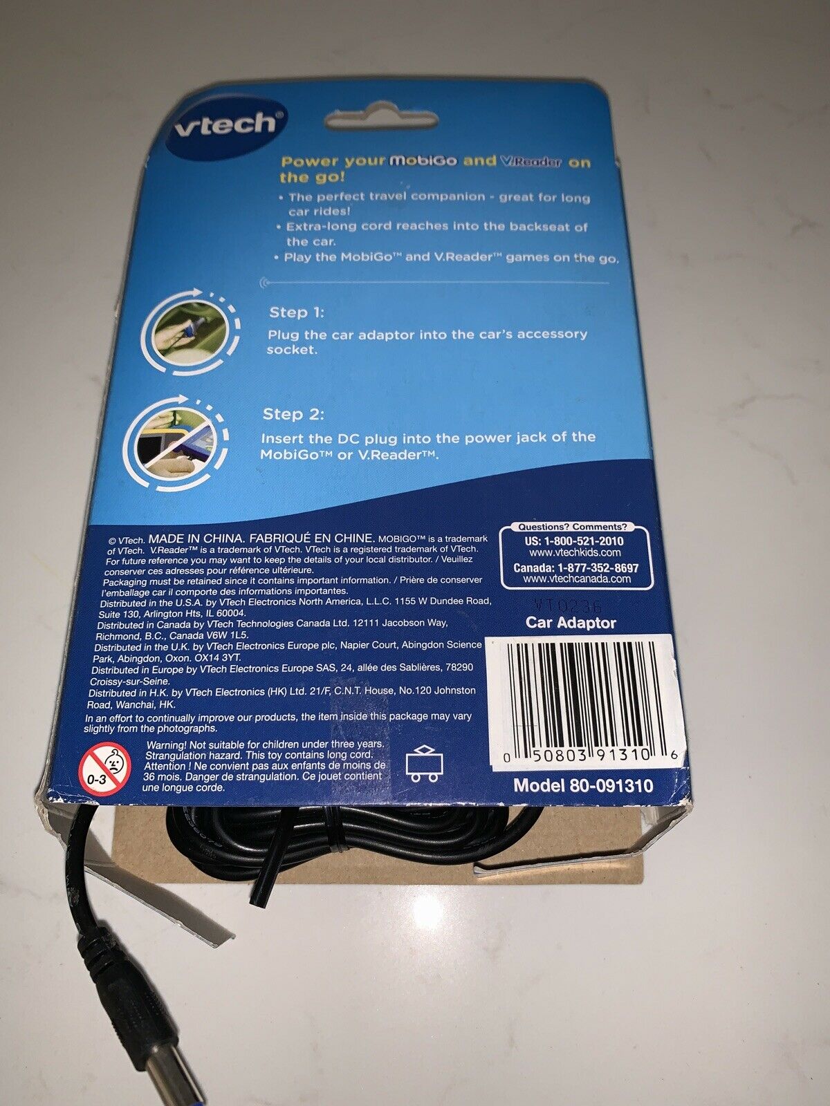 Vtech V.Reader Reader & MobiGo Car Adaptor Charger Power On The Go - Fresh Stock Dated February 2026