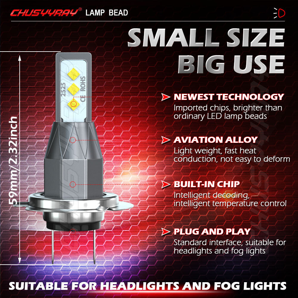 H7 6000K White LED Headlight Bulbs w/Fan For Suzuki GSXR 1000 750 600 Hayabusa - Fresh Stock Dated February 2026