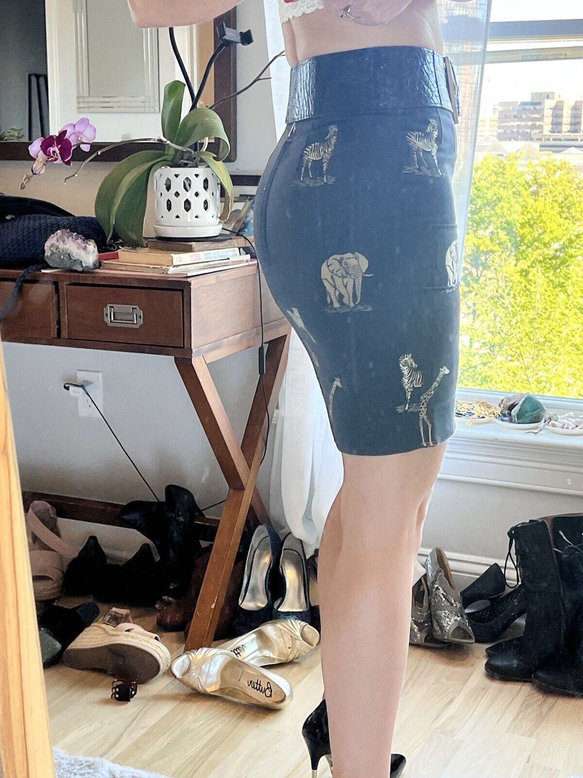 Vtg.  David Gregory Skirt Animal Print Gold Black Vtg. Sz 8 (modern Size 2/4) - Fresh Stock Dated March 2026