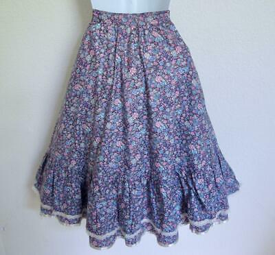 Vtg 70s Gunne Sax Ruffle Prairie Skirt 5 XS Button Down Purple Blue Floral Lace - Fresh Stock Dated March 2026