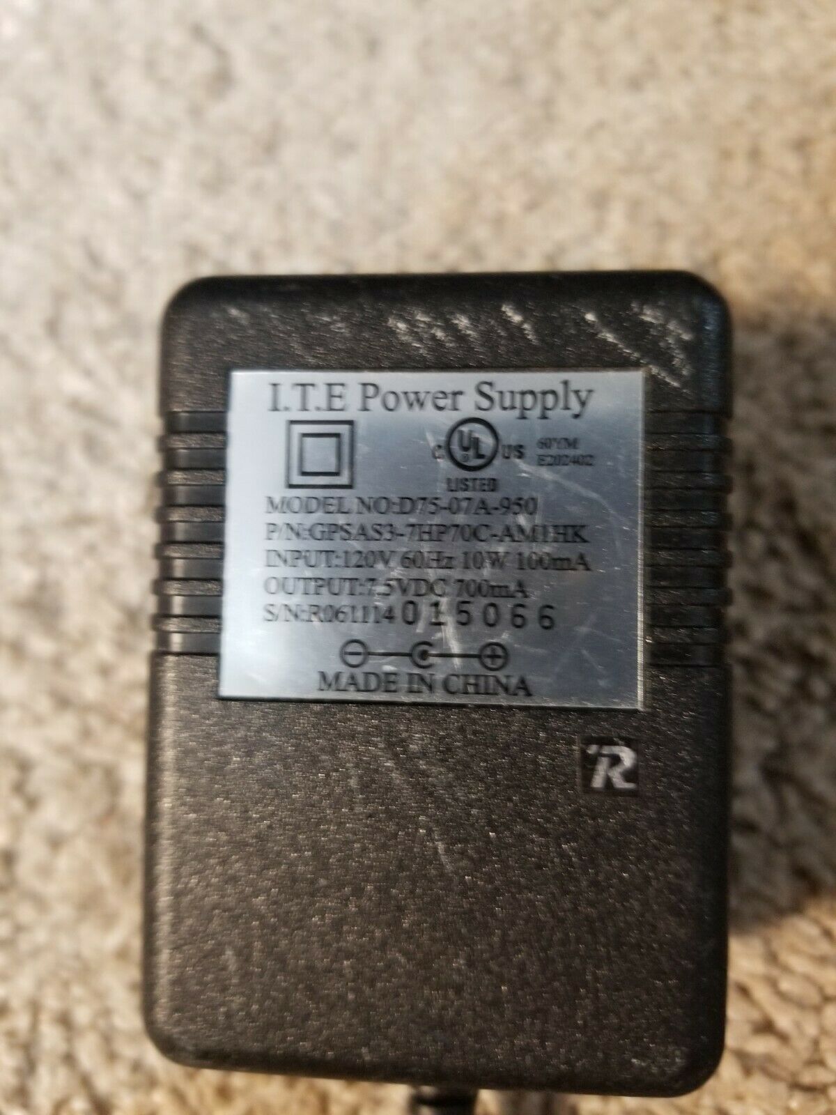I.T.E. AC Adapter Model D75-07A-950 Output 7.5VDC 700mA - Fresh Stock Dated February 2026