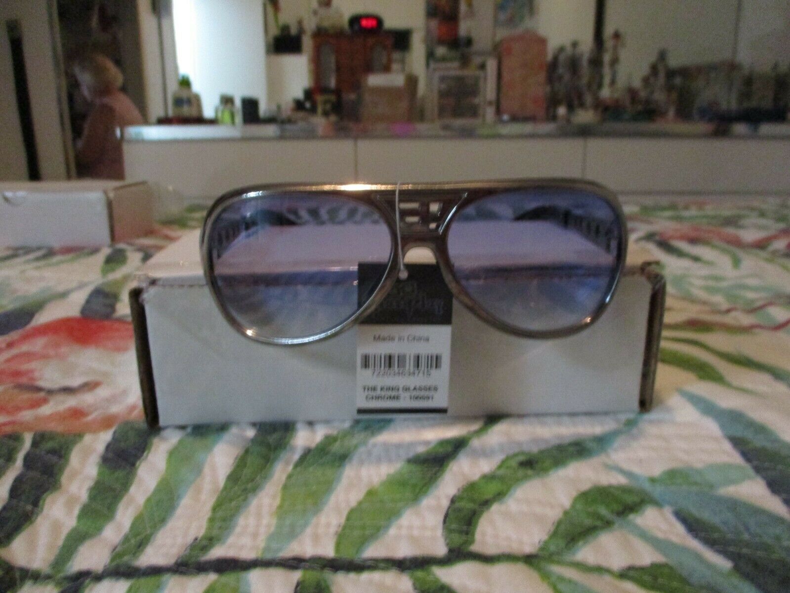 ELVIS PRESLEY CHROME FRAMED SUNGLASSES WITH BLUE TINT LENS METAL ARMS - Fresh Stock Dated February 2026