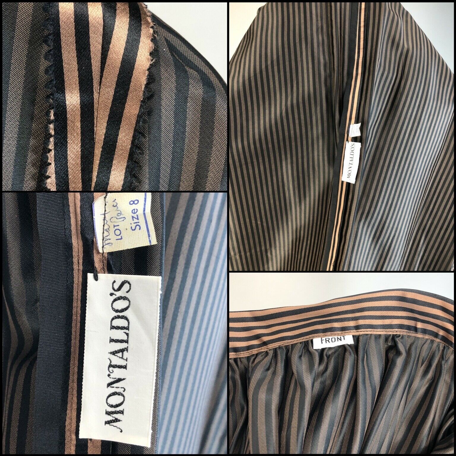 Vtg 80s Skirt High Waist SILK maxi Black Copper-Tan Stripe MONTALDO'S XS S - Fresh Stock Dated March 2026