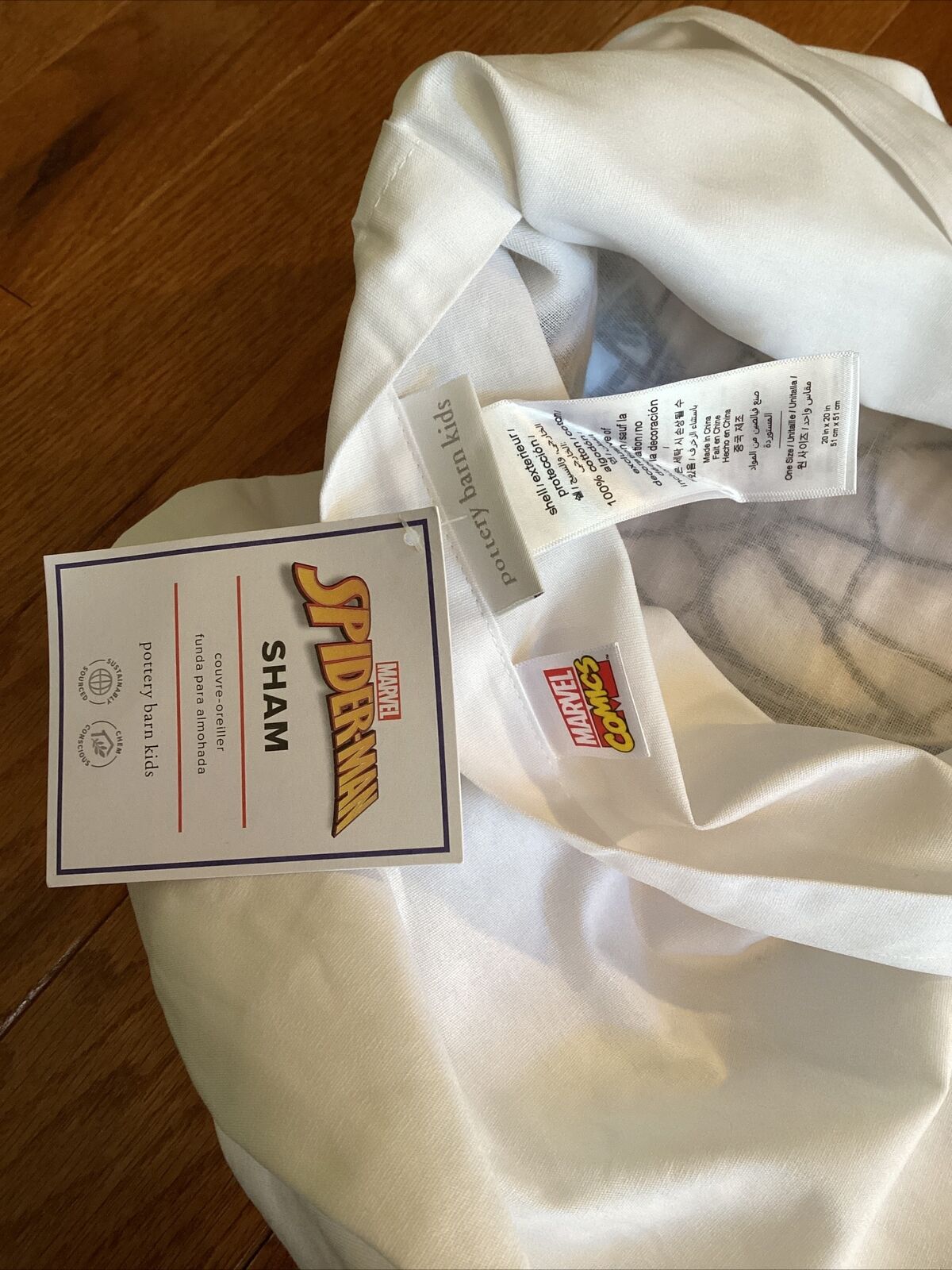 Pottery Barn Kids Marvel Comics Pillow Sham cover Spider Man 20x20 Embroidered - Fresh Stock Dated February 2026