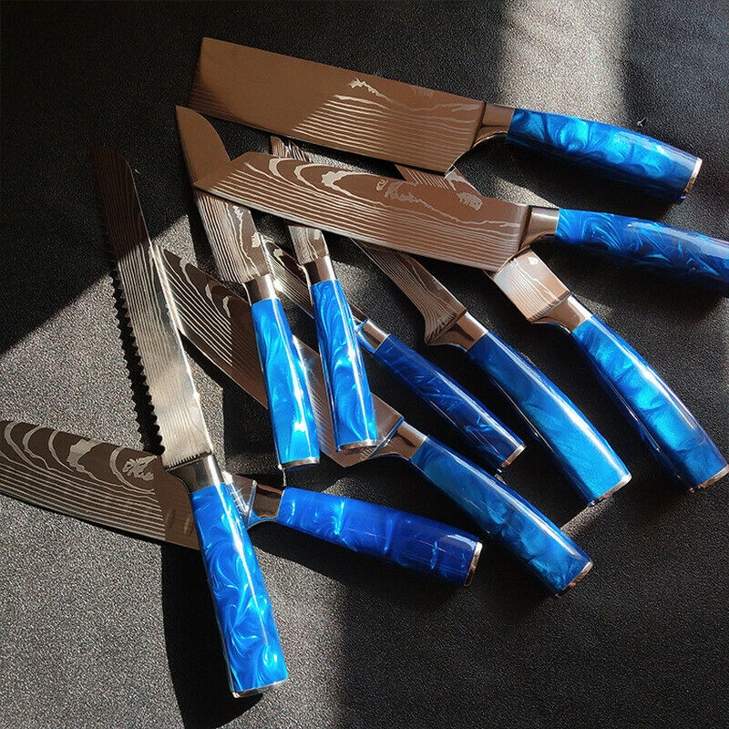 10 Pcs Kitchen Knives Set Japanese Damascus Pattern Chef's Knife Resin Handle - Fresh Stock Dated December 2025