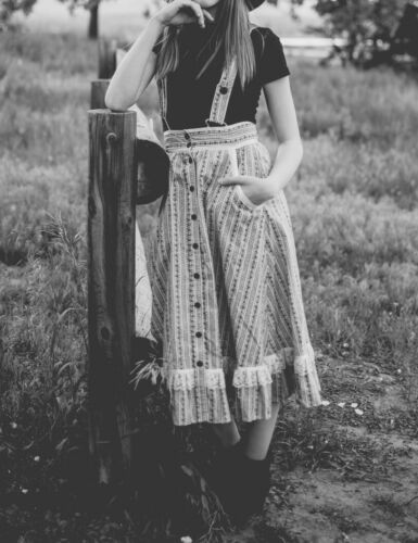 GUNNE SAX Jessica McClintock Vintage 100% Cotton High Waist Skirt Suspenders 7 - Fresh Stock Dated February 2026