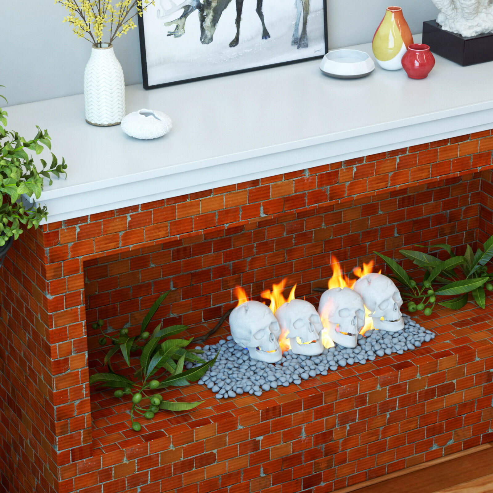 Regal Flame Human Skull Ceramic Wood Large Gas Fireplace Logs Logs for All Ty... - Fresh Stock Dated February 2026