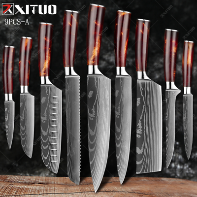 XITUO 1-10PCS  kitchen knives Set Laser Damascus pattern chef knife Sharp Santok - Fresh Stock Dated December 2025