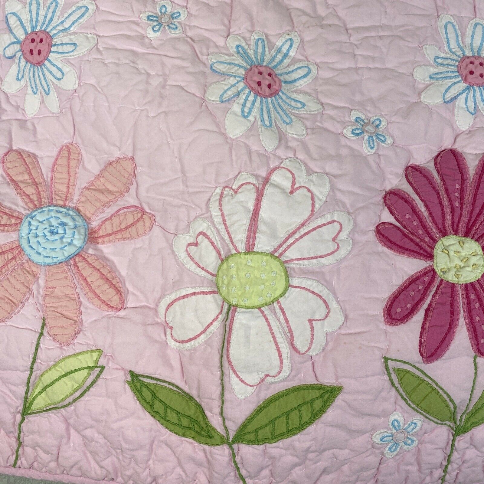 Pottery Barn Kids Standard Pillow Sham Case Pink Floral Embroidered Quilted - Fresh Stock Dated February 2026