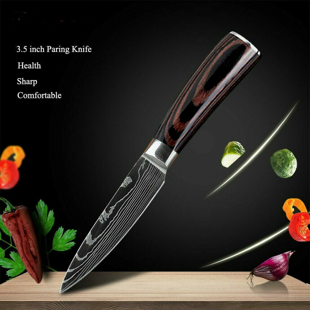 4Pcs Kitchen Knife Set Damascus Pattern Stainless Steel Professional Chef Knives - Fresh Stock Dated December 2025