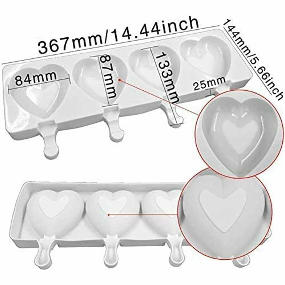 Detsnik Ice Pop Molds Silicone Popsicle 4 Cavities Homemade Cream Heart Reusable - Fresh Stock Dated February 2026