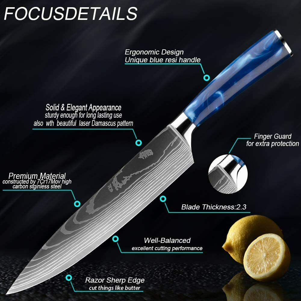 10 Pcs Kitchen Knives Set Japanese Damascus Pattern Chef's Knife Resin Handle - Fresh Stock Dated December 2025