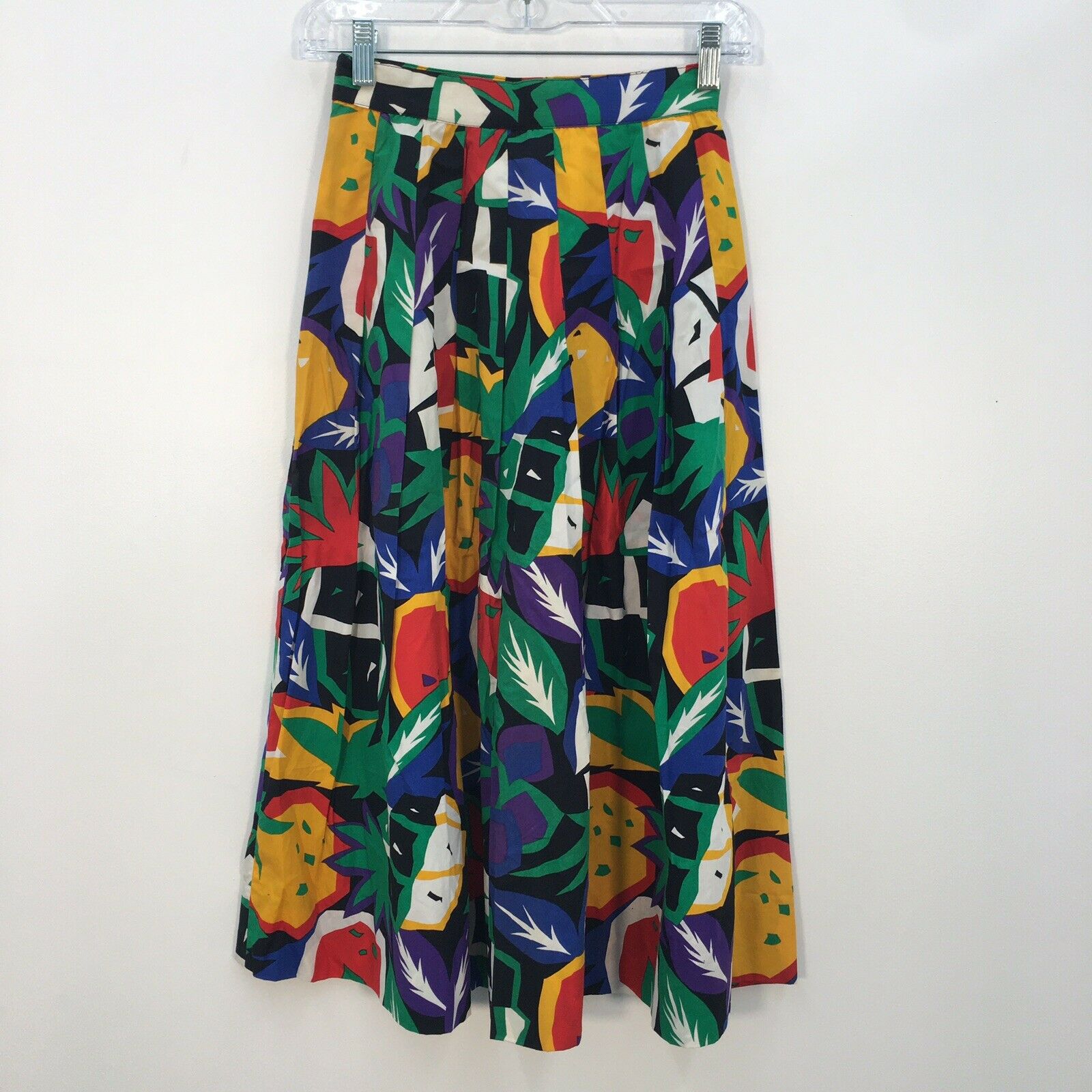 VTG 90s Nuons Multicolored Graphic Fruit Print Pleated Midi Skirt Womens - Fresh Stock Dated March 2026