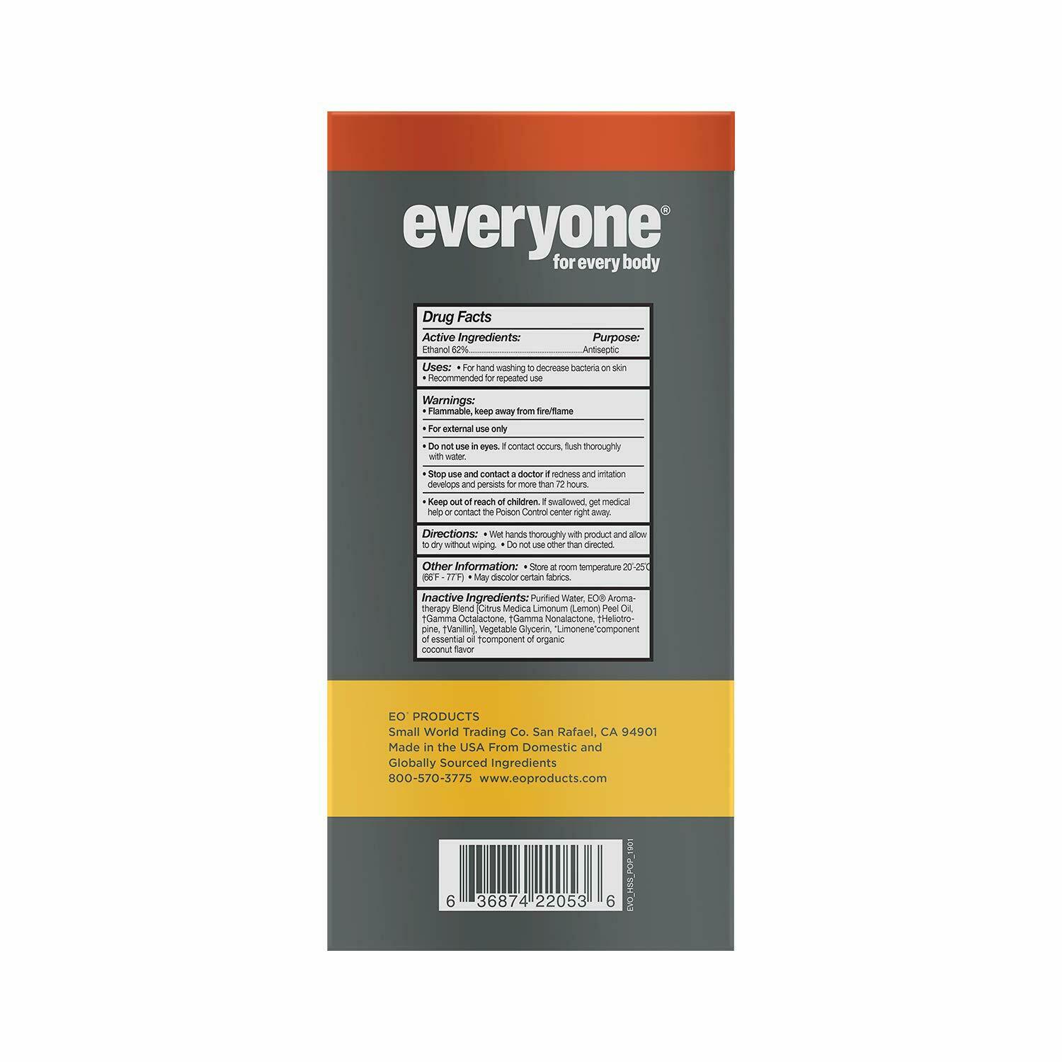 Everyone Hand Sanitizer Spray: Coconut and Lemon, Travel Size, 2 Ounce, (6 PACK) - Fresh Stock Dated February 2026