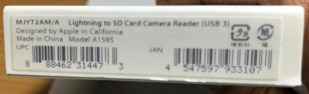 Original Apple Lightning to SD Card Camera Reader A1595 MJYT2AM/A Fast Shipping! - Fresh Stock Dated February 2026