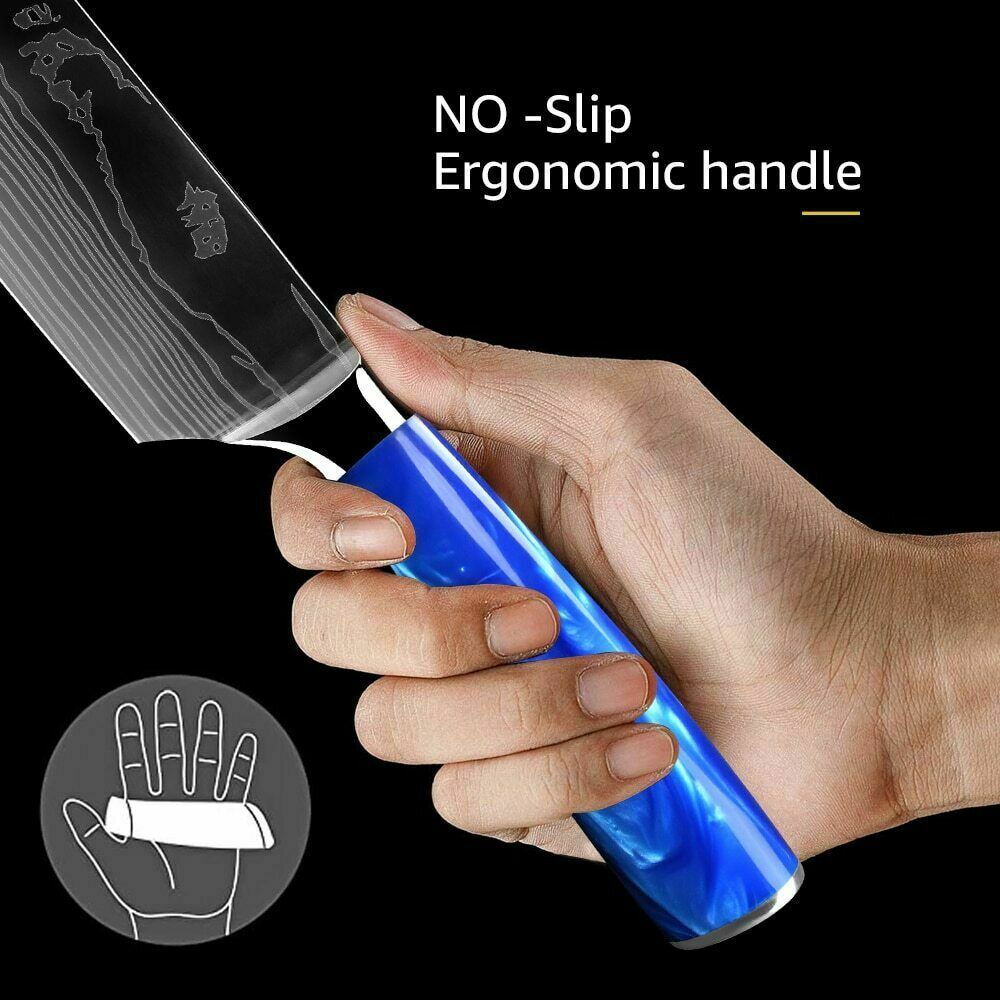10 Pcs Kitchen Knives Set Japanese Damascus Pattern Chef's Knife Resin Handle - Fresh Stock Dated December 2025