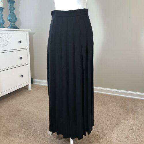 Perry Ellis Portfolio Long Black Pleated Skirt 10 Crepe USA Side Zip USA Maxi - Fresh Stock Dated February 2026
