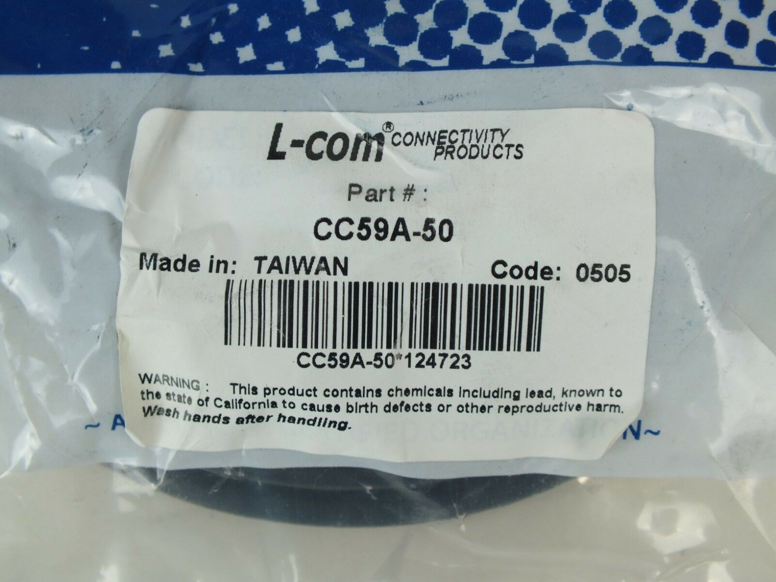 New L-COM CC59A-50 BNC Male Male 50 ft RG59A Coaxial Cable - Fresh Stock Dated December 2025