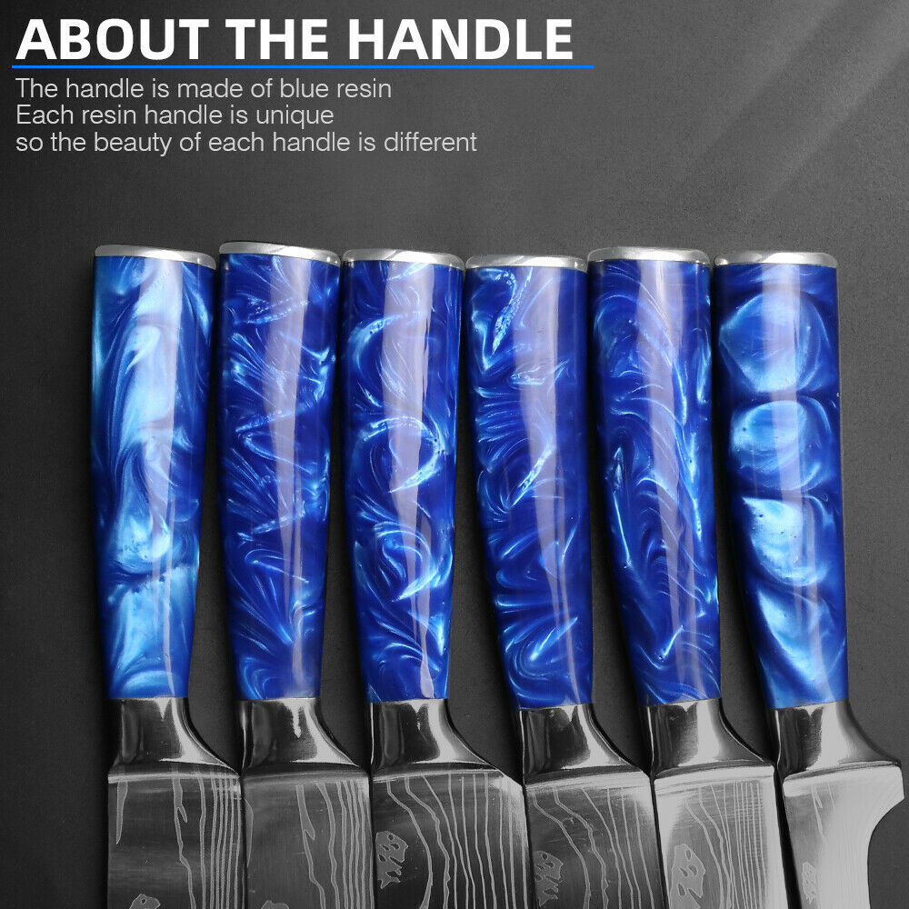 10 Pcs Kitchen Knives Set Japanese Damascus Pattern Chef's Knife Resin Handle - Fresh Stock Dated December 2025