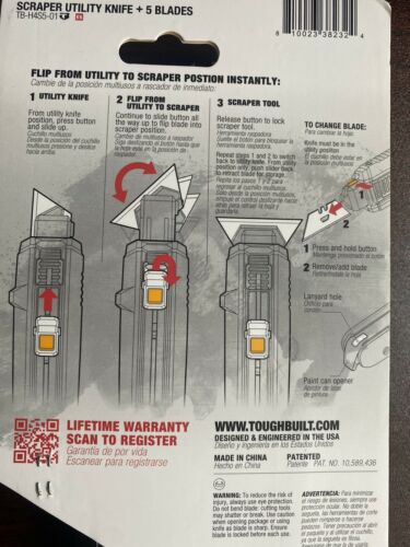 TOUGHBUILT ! SCRAPER & UTILITY KNIFE PLUS PRY END - Fresh Stock Dated February 2026