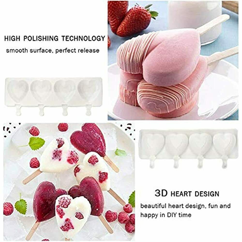 Detsnik Ice Pop Molds Silicone Popsicle 4 Cavities Homemade Cream Heart Reusable - Fresh Stock Dated February 2026