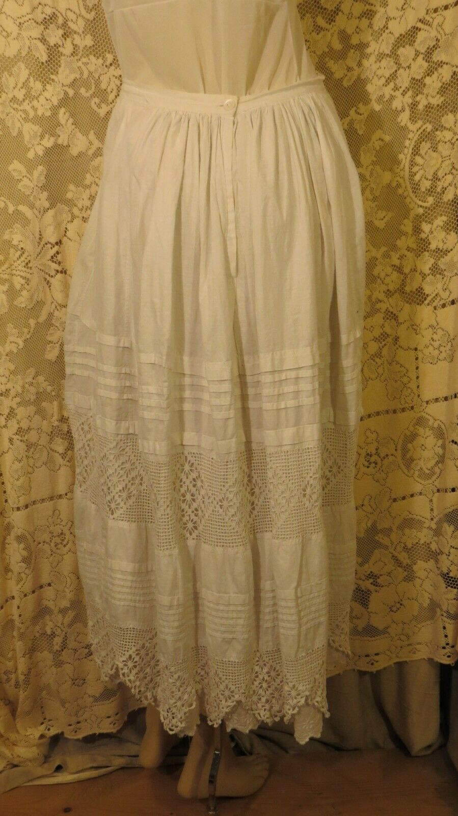 Vintage 1915 White Cotton Skirt with Crochet Hem Sz S - Fresh Stock Dated February 2026