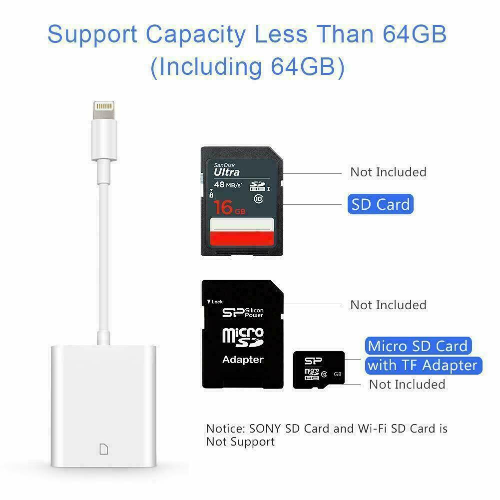 SD Card Adapter Camera Reader for iPad iPhone 6 6S 7 8 Plus 11 12 Pro X Xs Max - Fresh Stock Dated December 2025