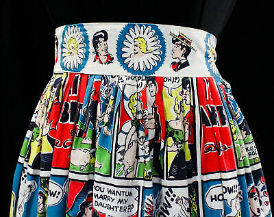 1950s Novelty Print Skirt - Rare Comic Strip Lil Abner Cotton - Small Waist 25 - Fresh Stock Dated March 2026