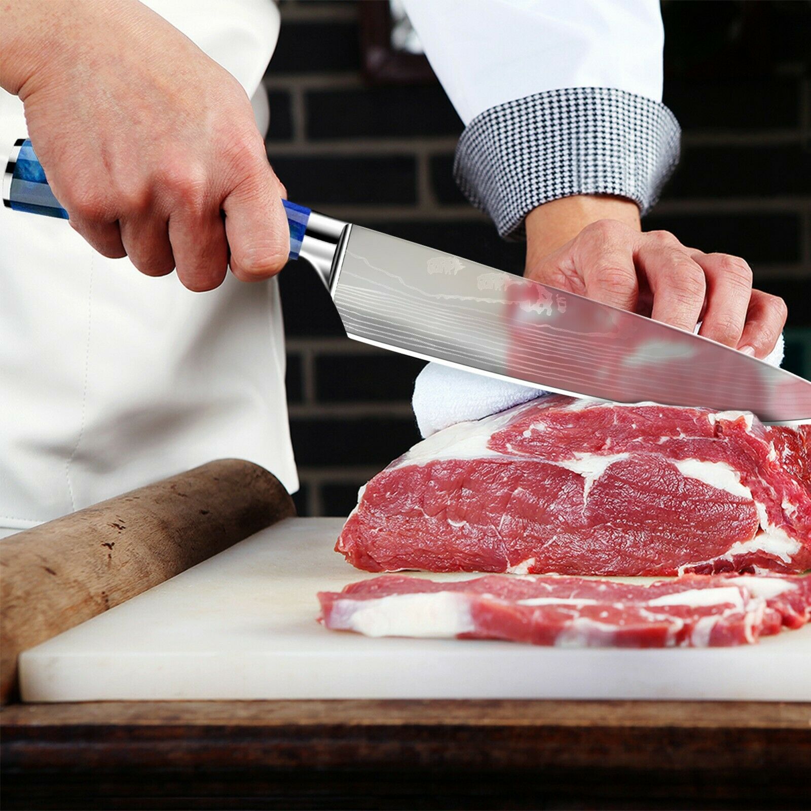 10 Pcs Kitchen Knives Set Japanese Damascus Pattern Chef's Knife Resin Handle - Fresh Stock Dated December 2025