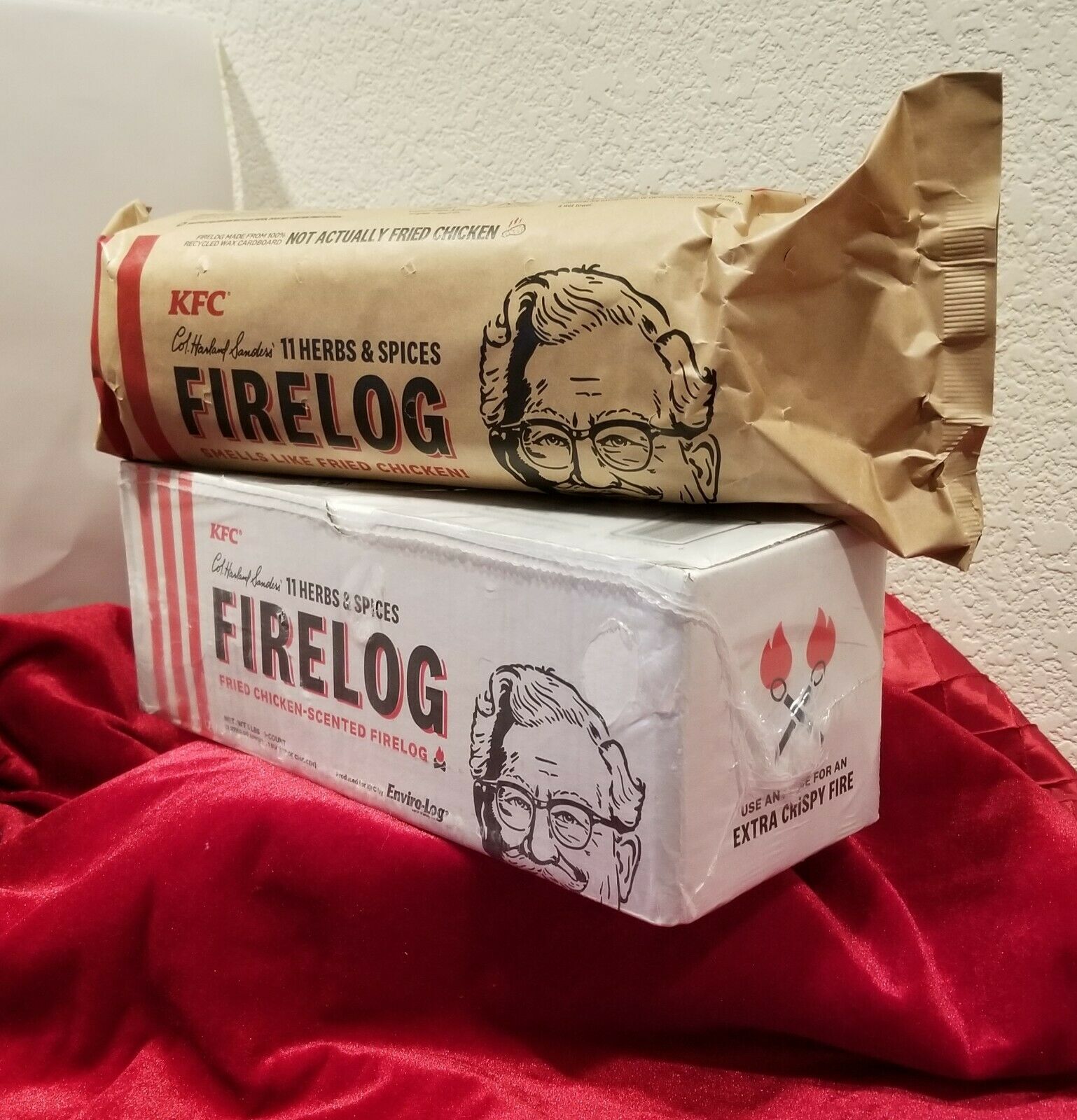2 GENUINE KFC FIRE LOGS 11 HERBS AND SPICES ENVIRO-LOG KFC SCENT FREE SHIPPING - Fresh Stock Dated December 2025