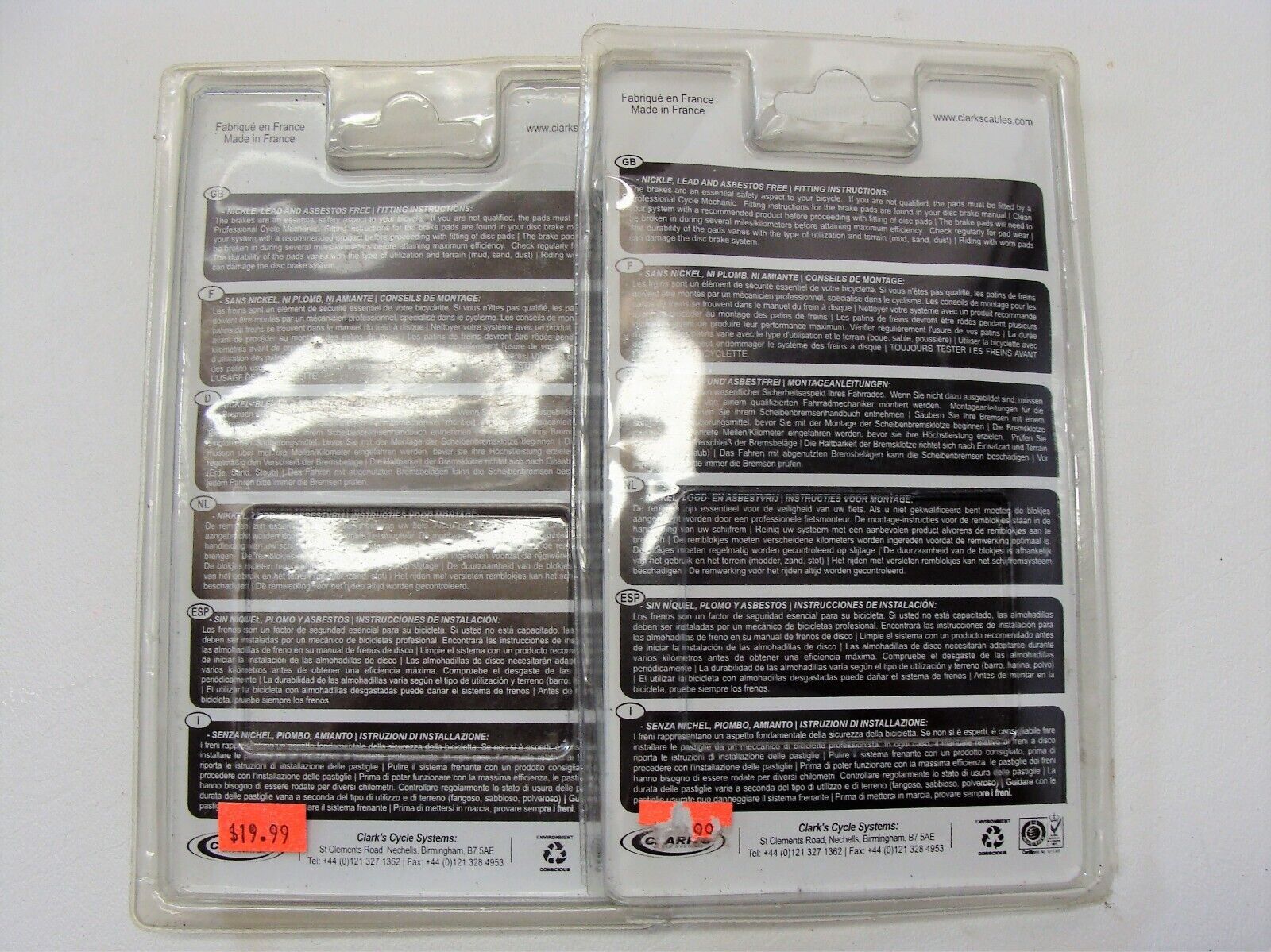 ~ New Clarks VRX/VX 824 Disc Brake Pads fit Shimano XTR (M965-M966), Saint ~ - Fresh Stock Dated February 2026