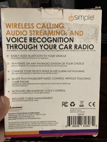 iSimple ISBT43 Blustream Bluetooth FM Modulator Black Car Radio - Free Shipping - Fresh Stock Dated February 2026