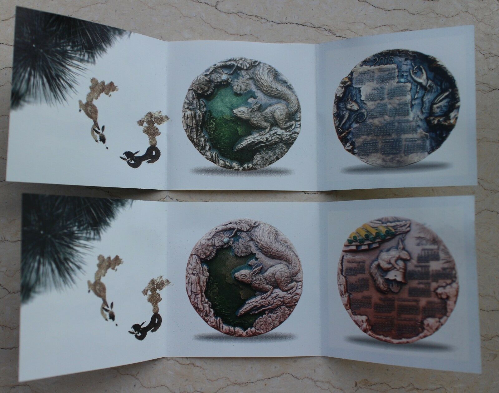 A Pair of China 76mm Enamel Medals (Brass and Copper) - Squirrel - 2018 Calendar - Fresh Stock Dated February 2026