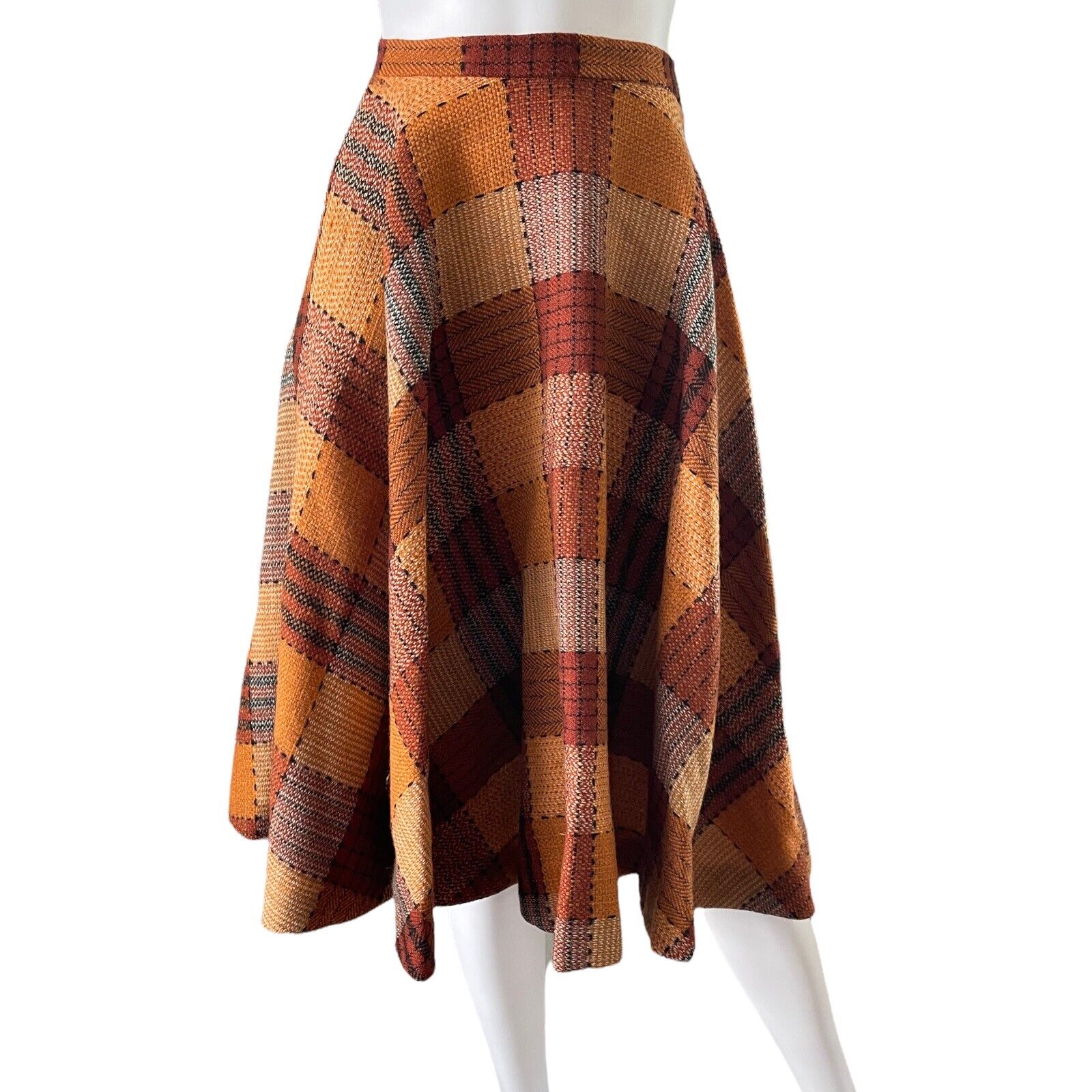 Vintage Alex Colman Skirt, XS, Plaid Brown Midi Skirt with Pocket, 24