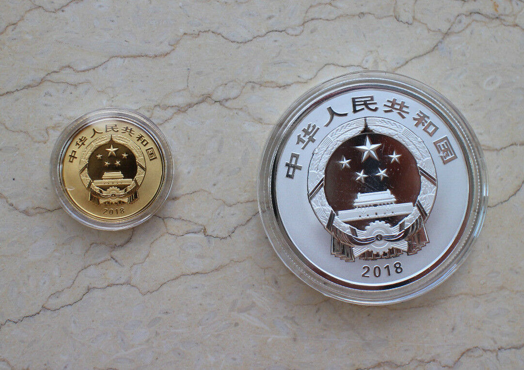 China 2018 Gold and Silver Coins Set-Chinese Auspicious Culture - Liu Kai Bai Zi - Fresh Stock Dated February 2026