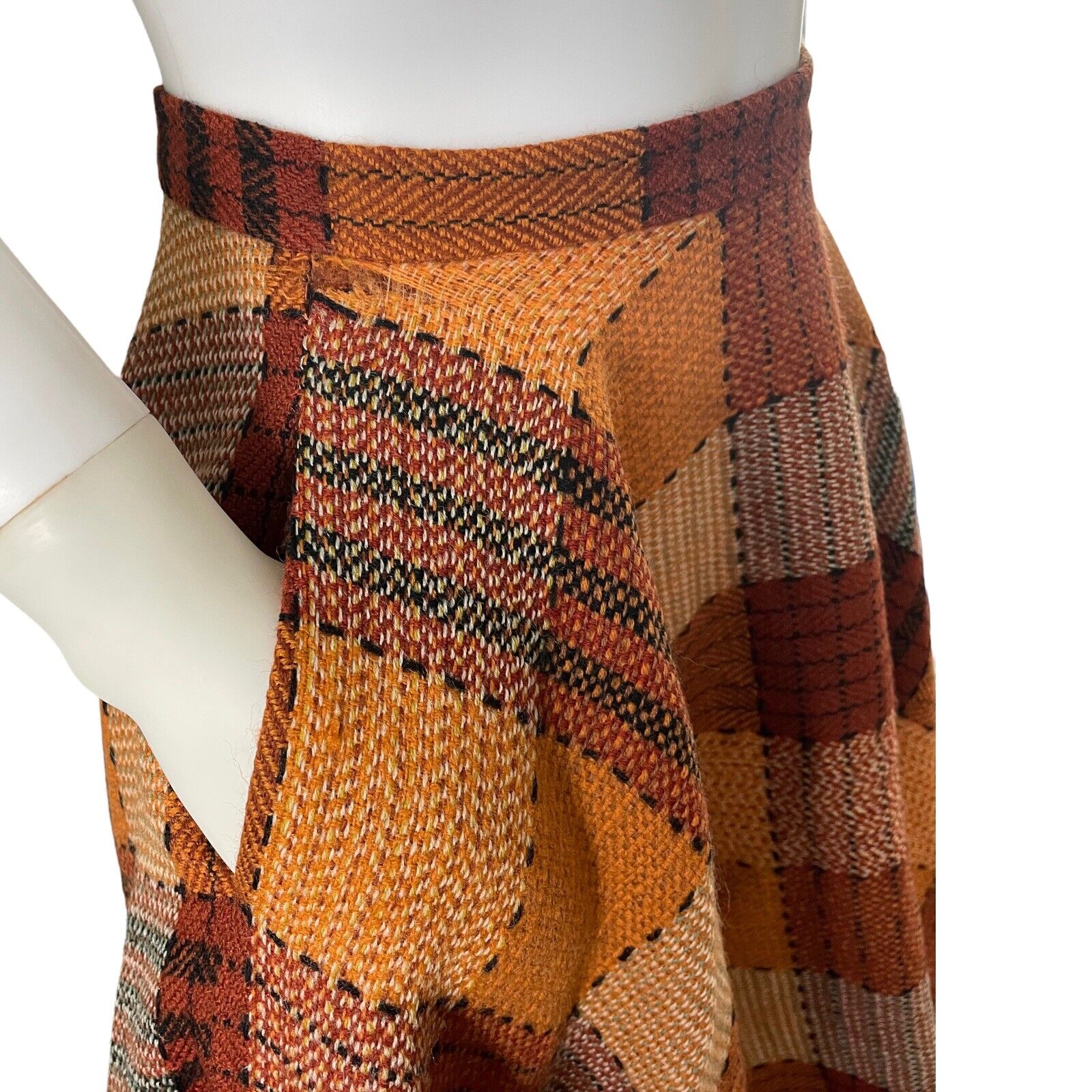 Vintage Alex Colman Skirt, XS, Plaid Brown Midi Skirt with Pocket, 24