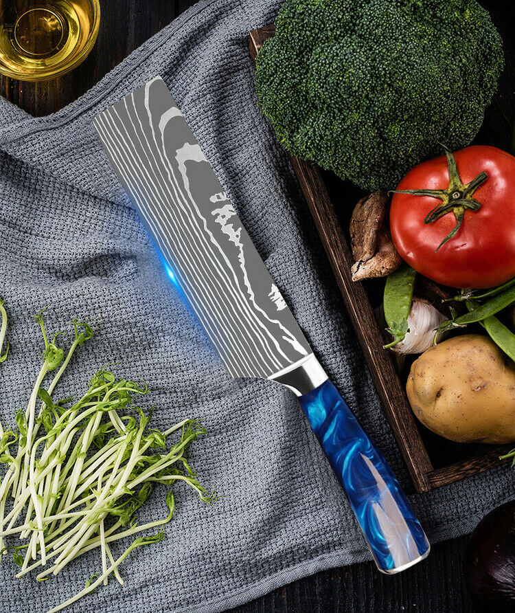 10 Pcs Kitchen Knives Set Japanese Damascus Pattern Chef's Knife Resin Handle - Fresh Stock Dated December 2025