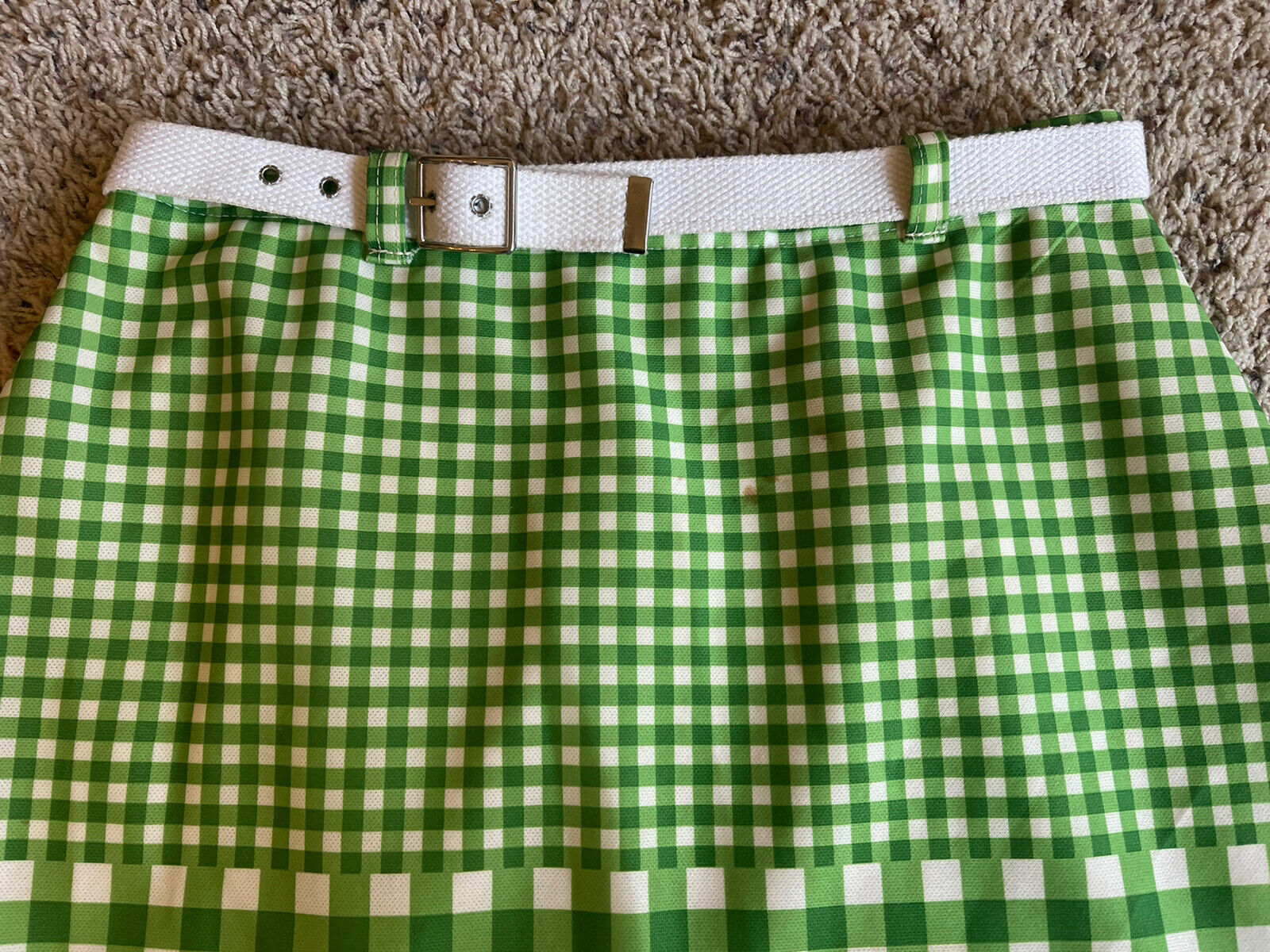 Vintage Mod/GoGo Green White Gingham Jantzen 70’s Skort Skirt Sz Med Belted - Fresh Stock Dated March 2026