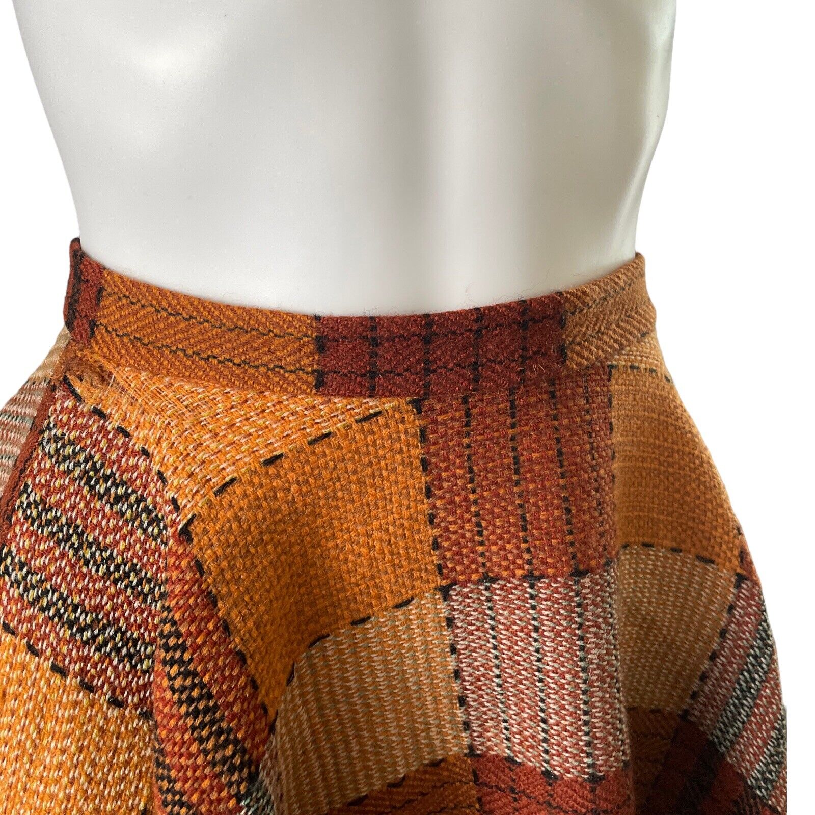Vintage Alex Colman Skirt, XS, Plaid Brown Midi Skirt with Pocket, 24