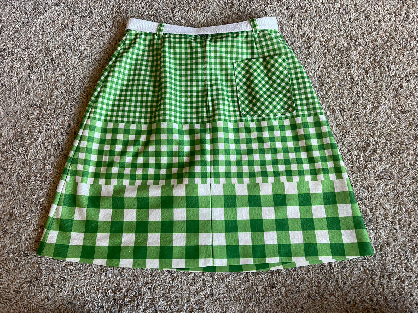 Vintage Mod/GoGo Green White Gingham Jantzen 70’s Skort Skirt Sz Med Belted - Fresh Stock Dated March 2026
