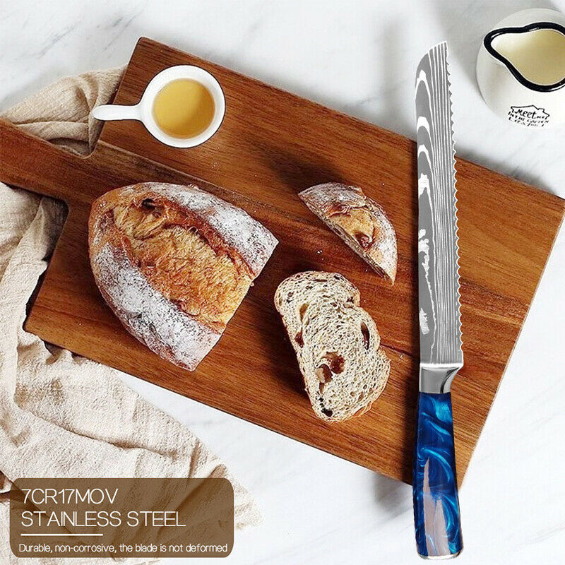 10 Pcs Kitchen Knives Set Japanese Damascus Pattern Chef's Knife Resin Handle - Fresh Stock Dated December 2025