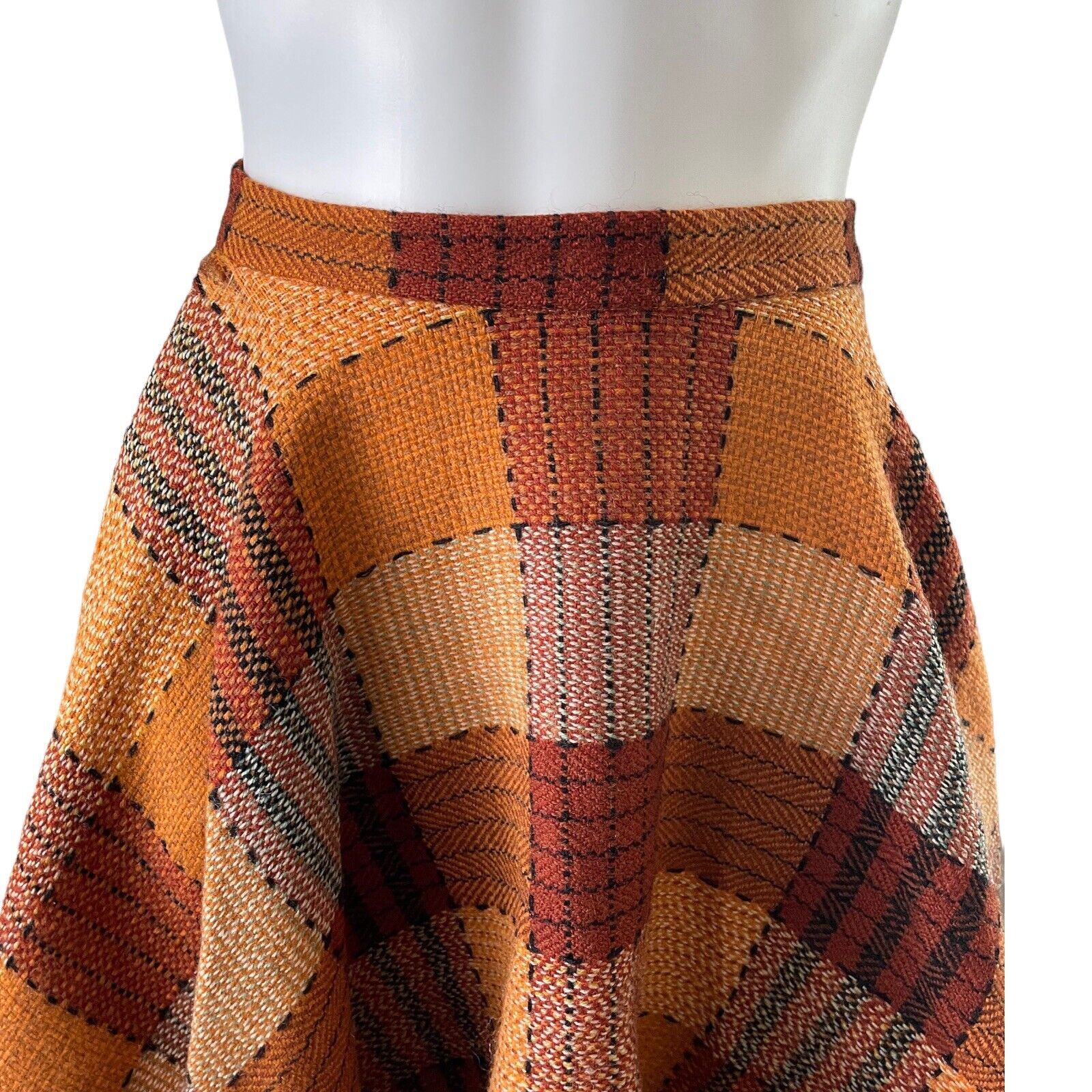 Vintage Alex Colman Skirt, XS, Plaid Brown Midi Skirt with Pocket, 24