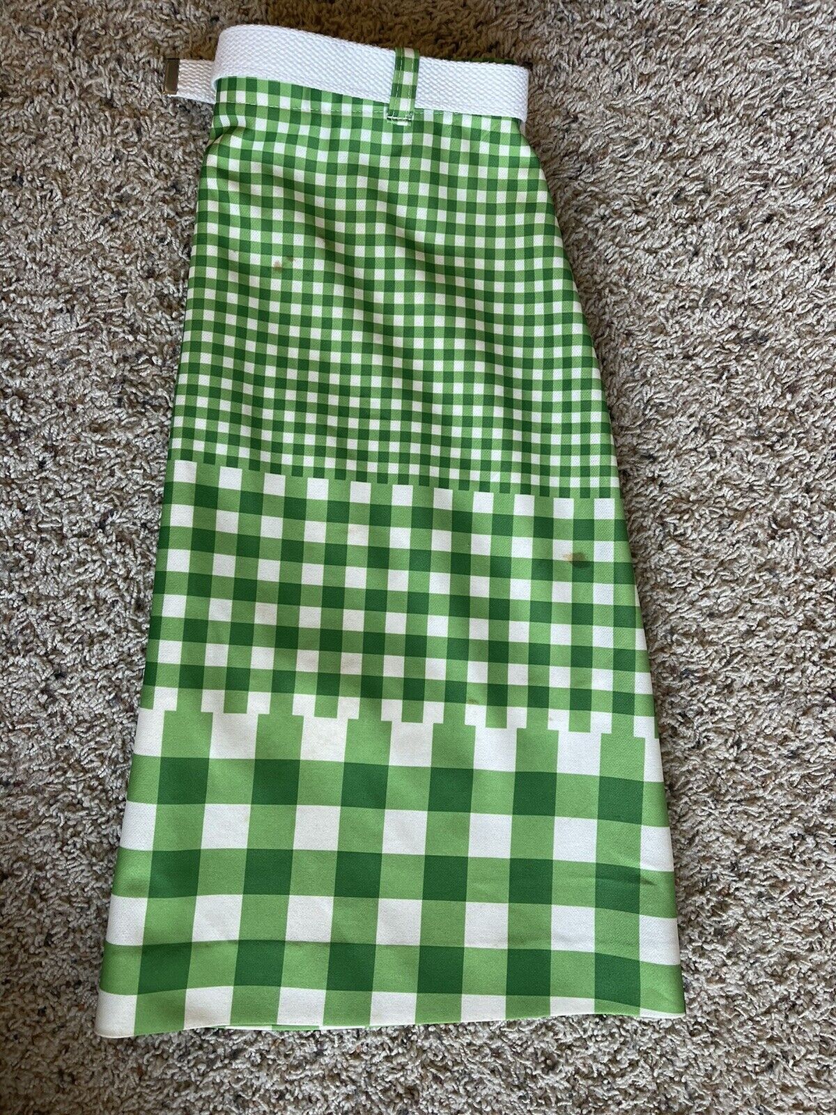 Vintage Mod/GoGo Green White Gingham Jantzen 70’s Skort Skirt Sz Med Belted - Fresh Stock Dated March 2026