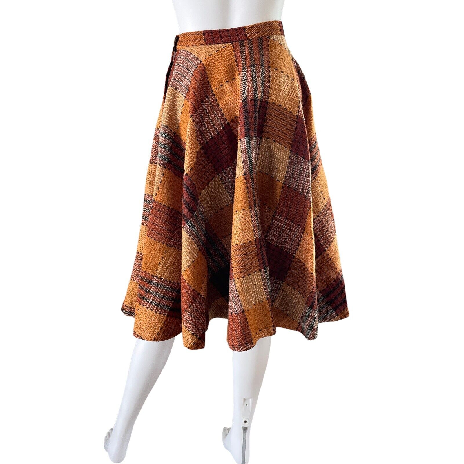 Vintage Alex Colman Skirt, XS, Plaid Brown Midi Skirt with Pocket, 24