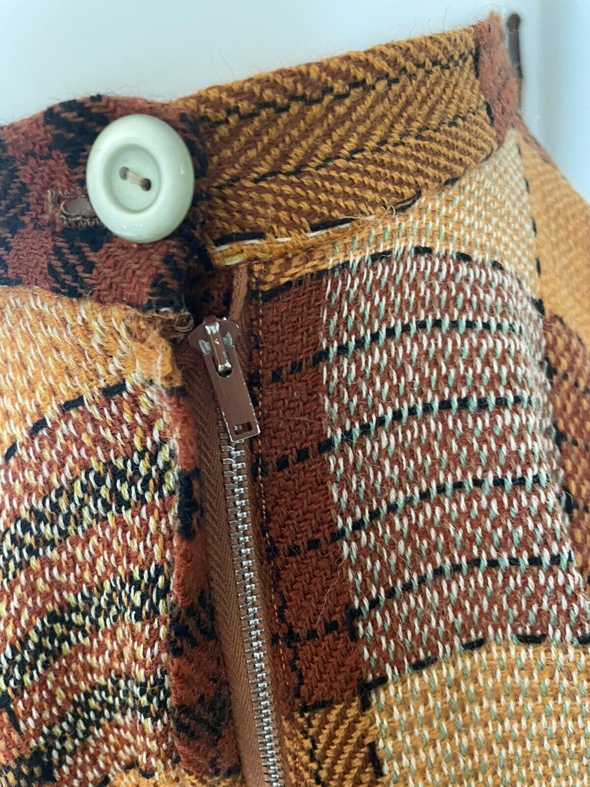 Vintage Alex Colman Skirt, XS, Plaid Brown Midi Skirt with Pocket, 24