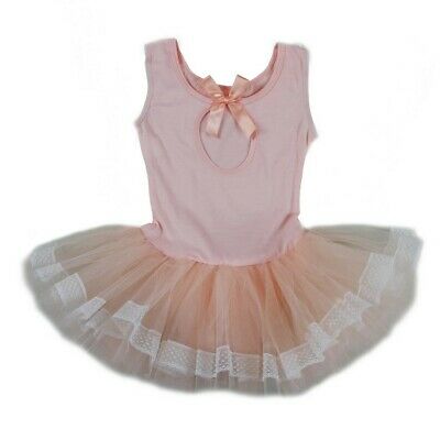 Wenchoice Girls Peach Lace Trim Key-Ring Back Ballet Dress S (9-24M)-XL (6-8) - Fresh Stock Dated December 2025