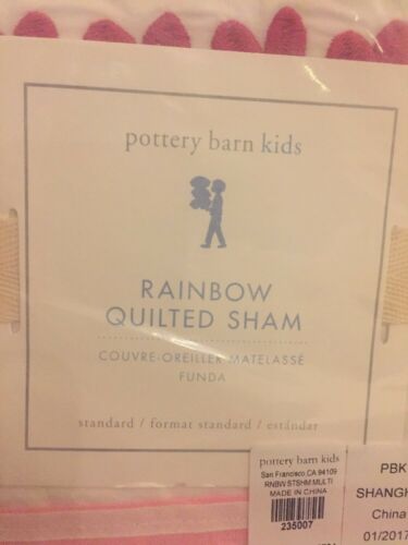 2 Pottery Barn Kids Rainbow Quilted Standard Shams NWT Pink Hearts! NWT - Fresh Stock Dated December 2025