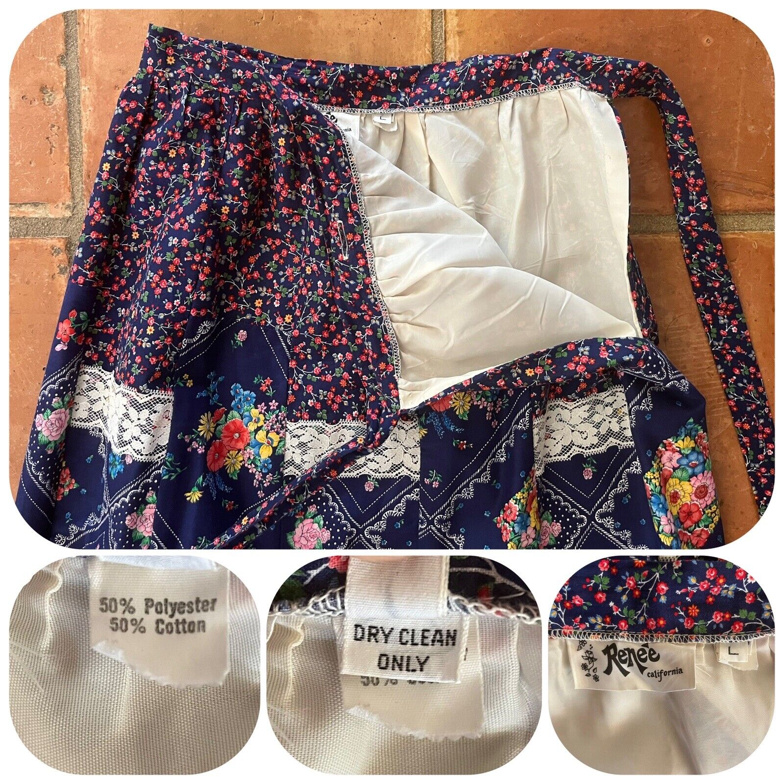 70s Renee California Patchwork Maxi Skirt Calico Floral Bandana Hippie Lace VTG - Fresh Stock Dated March 2026