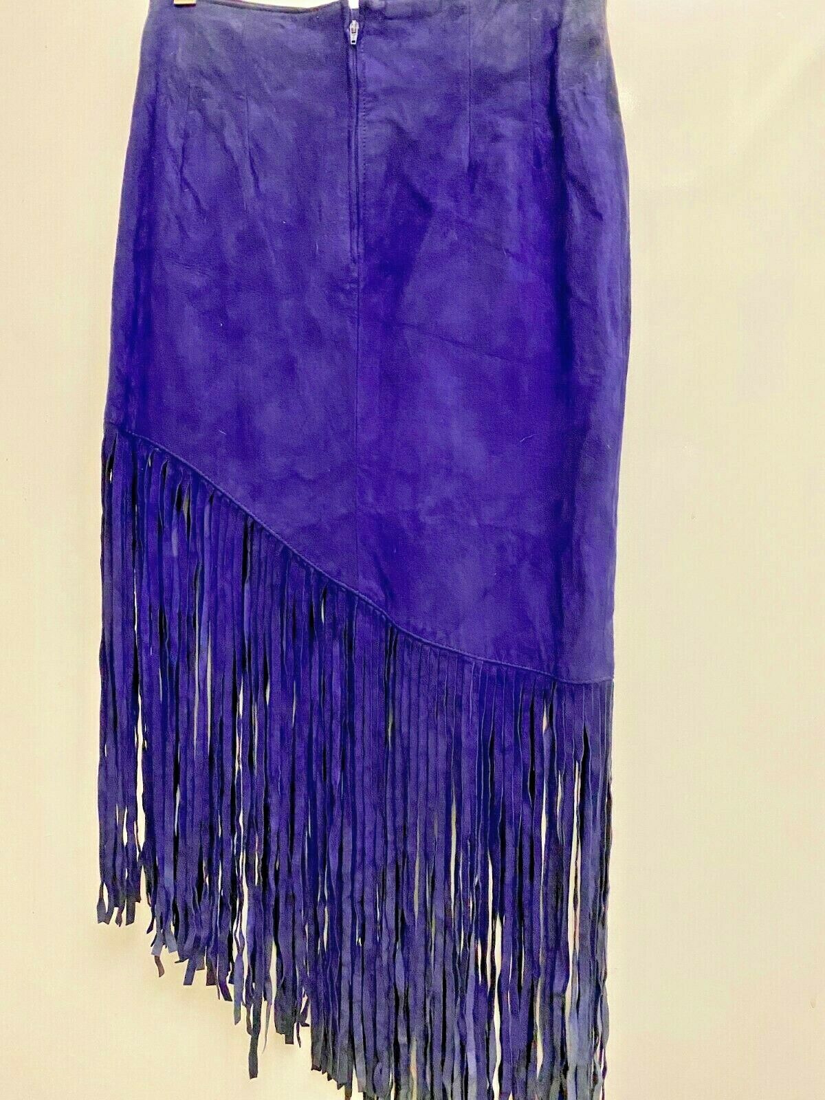 Vari Zioni Women's Rare VINTAGE Purple Suede Fringe Skirt and Crop Top - Size 6 - Fresh Stock Dated February 2026